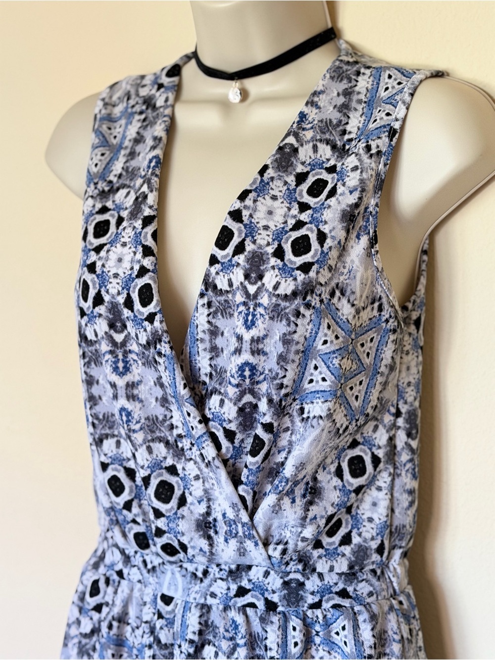 B Jewel Blue and Gray Marble Print romper